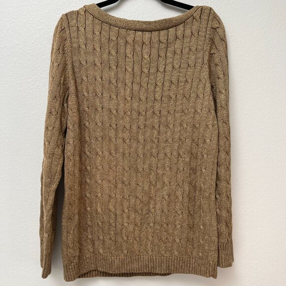 NWT Lauren Ralph Lauren Gold Metallic Cable Knit Sweater Holiday Gold Buttons 1X - Picture 2 of 11